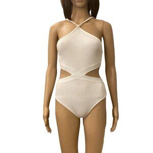 Zara Ribbed Cotton Blend Cut Out Bodysuit Women’s White Size S - Small - NWT
